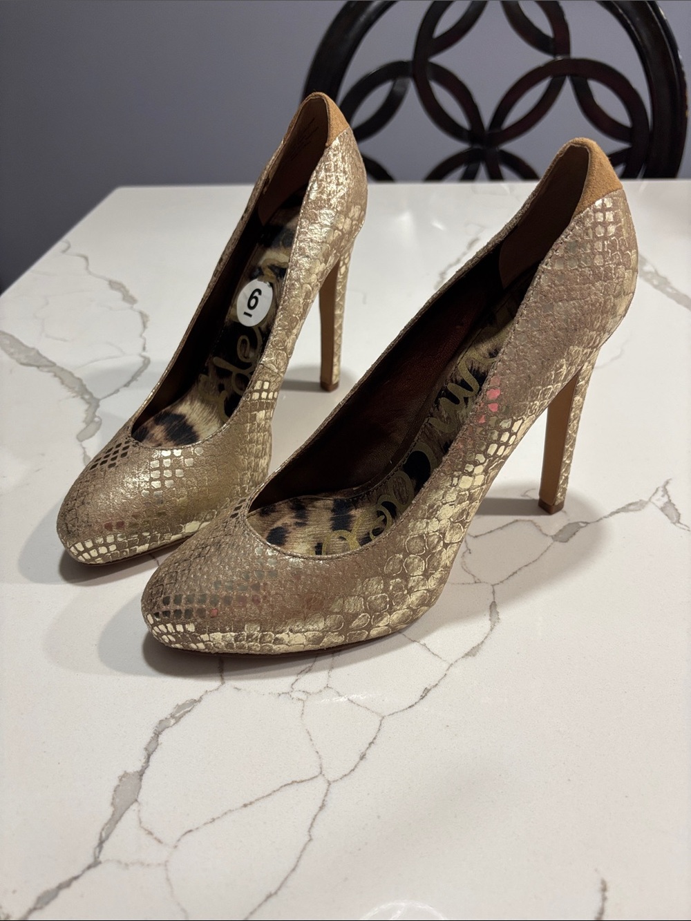 Sam Edelman Yasmine Animal Print Gold High Heels Pointed Toe Stiletto Pumps 6M